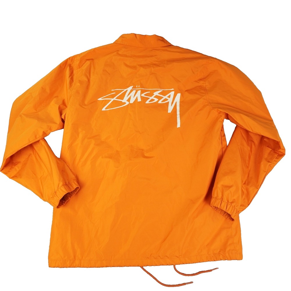 Stussy Coach Jacket Men's Medium Vintage Orange Snap Front Streetwear Lined